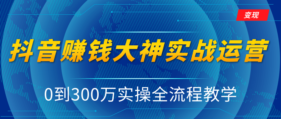 抖音赚钱大神实战运营教程，0到300万实操全流程教学，抖音独家变现模式-圆梦资源网