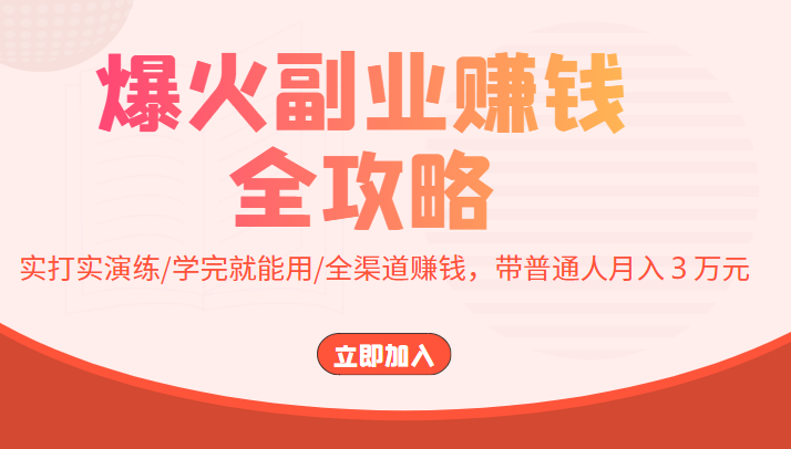 爆火副业赚钱全攻略：实打实演练/学完就能用/全渠道赚钱，带普通人月入３万元-圆梦资源网