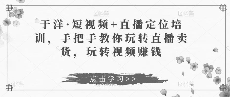 于洋·短视频+直播定位培训，手把手教你玩转直播卖货，玩转视频赚钱-圆梦资源网