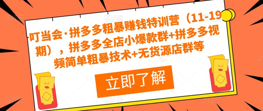 叮当会·拼多多粗暴赚钱特训营（11-19期），拼多多全店小爆款群+拼多多视频简单粗暴技术+无货源店群等-圆梦资源网