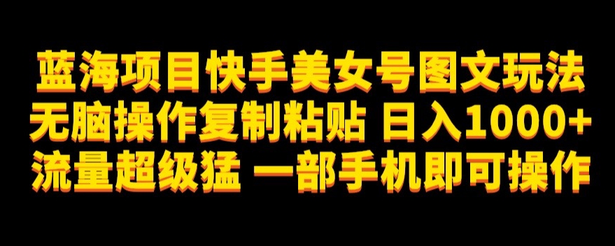 蓝海项目快手美女号图文玩法，无脑操作复制粘贴，日入1000+流量超级猛一部手机即可操作【揭秘】-圆梦资源网