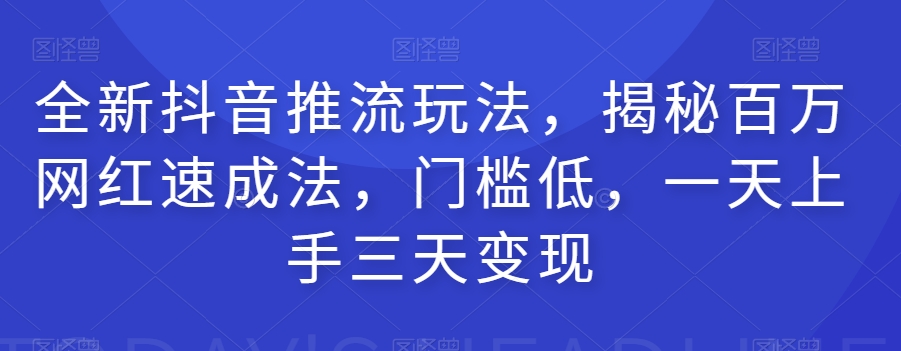 全新抖音推流玩法，揭秘百万网红速成法，门槛低，一天上手三天变现-圆梦资源网