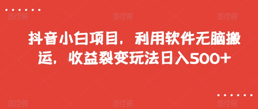 抖音小白项目，利用软件无脑搬运，收益裂变玩法日入500+【揭秘】-圆梦资源网