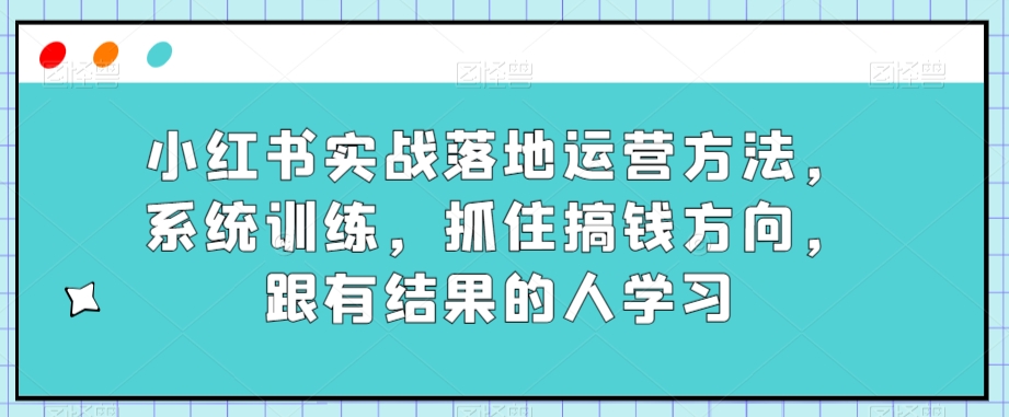 小红书实战落地运营方法，系统训练，抓住搞钱方向，跟有结果的人学习-圆梦资源网