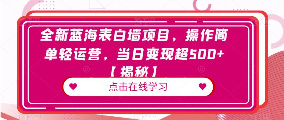 全新蓝海表白墙项目，操作简单轻运营，当日变现超500+【揭秘】-圆梦资源网