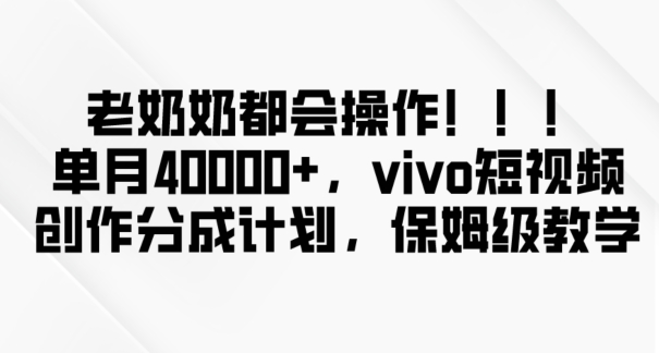 老奶奶都会操作，新平台无脑操作，单月40000+，vivo短视频创作分成计划【揭秘】-圆梦资源网