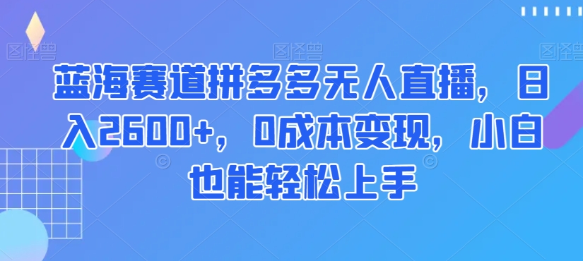 蓝海赛道拼多多无人直播，日入2600+，0成本变现，小白也能轻松上手【揭秘】-圆梦资源网