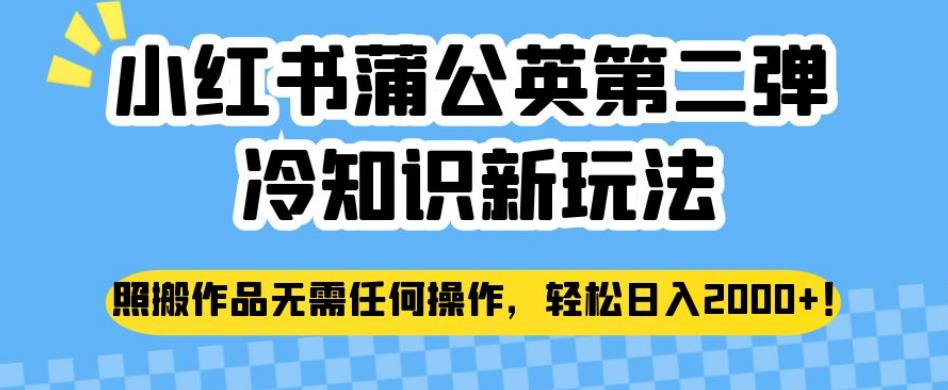 小红书蒲公英第二弹冷知识新玩法，照搬作品无需任何操作，轻松日入2000+【揭秘】-圆梦资源网