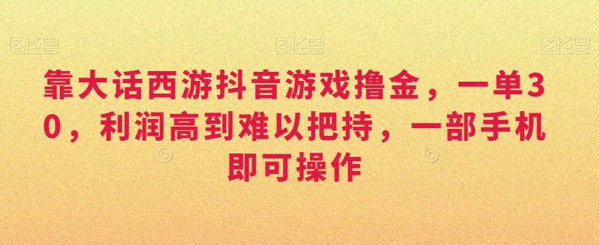 靠大话西游抖音游戏撸金，一单30，利润高到难以把持，一部手机即可操作，日入3000+【揭秘】-圆梦资源网