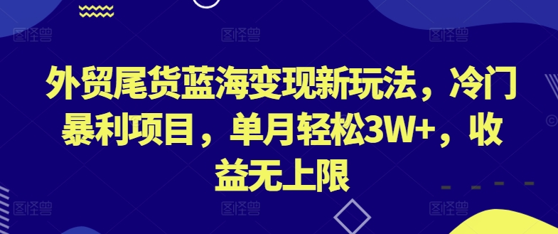 外贸尾货蓝海变现新玩法，冷门暴利项目，单月轻松3W+，收益无上限【揭秘】-圆梦资源网