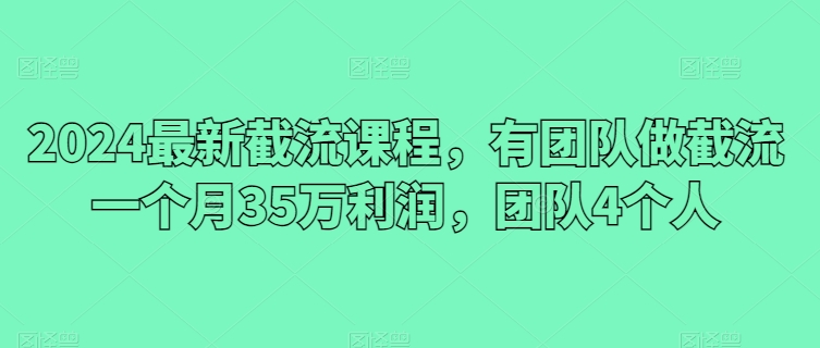 2024最新截流课程，有团队做截流一个月35万利润，团队4个人-圆梦资源网