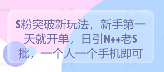 S粉突破新玩法，新手第一天就开单，日引N++老S批，一个人一个手机即可【揭秘】-圆梦资源网