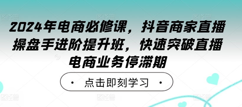 2024年电商必修课，抖音商家直播操盘手进阶提升班，快速突破直播电商业务停滞期-圆梦资源网