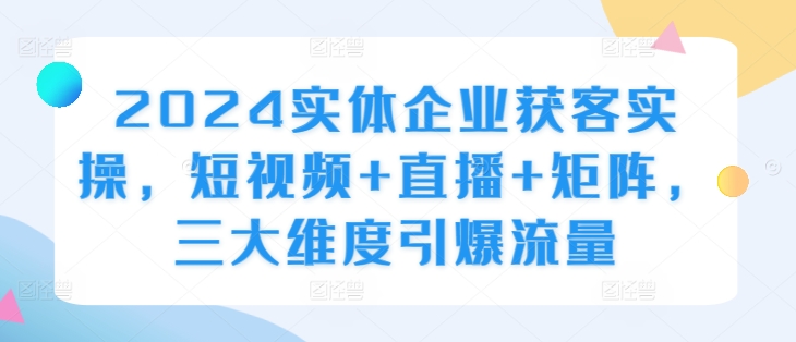 2024实体企业获客实操，短视频+直播+矩阵，三大维度引爆流量-圆梦资源网