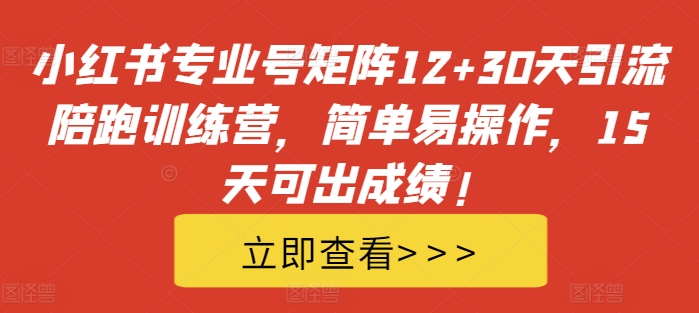 小红书专业号矩阵12+30天引流陪跑训练营，简单易操作，15天可出成绩!-圆梦资源网