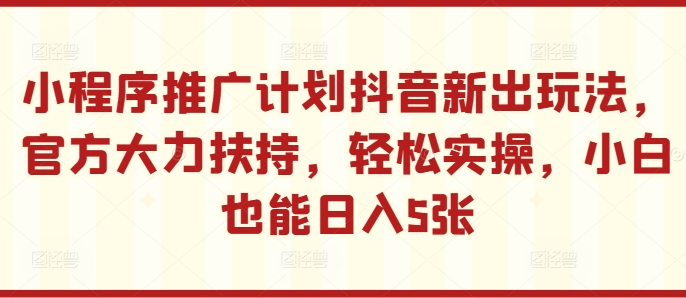 小程序推广计划抖音新出玩法，官方大力扶持，轻松实操，小白也能日入5张【揭秘】-圆梦资源网