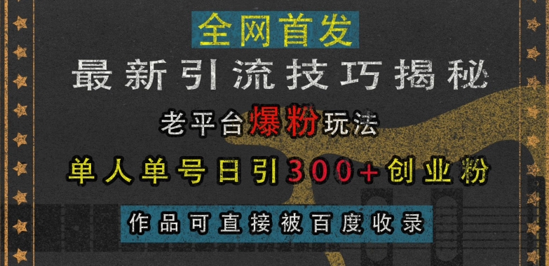 最新引流技巧揭秘，老平台爆粉玩法，单人单号日引300+创业粉，作品可直接被百度收录-圆梦资源网