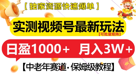 实测视频号最新玩法，中老年赛道，独家资源，月入过W+【揭秘】-圆梦资源网