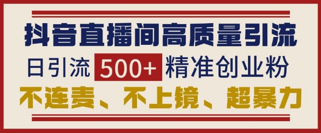 抖音直播间引流创业粉，无需连麦、不用上镜、超暴力，日引流500+高质量精准创业粉-圆梦资源网