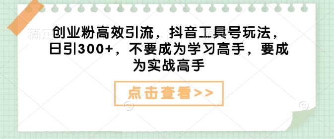 创业粉高效引流，抖音工具号玩法，日引300+，不要成为学习高手，要成为实战高手-圆梦资源网