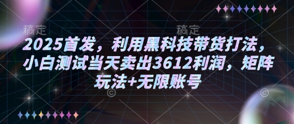 2025首发，利用黑科技带货打法，小白测试当天卖出3612利润，矩阵玩法+无限账号【揭秘】-圆梦资源网