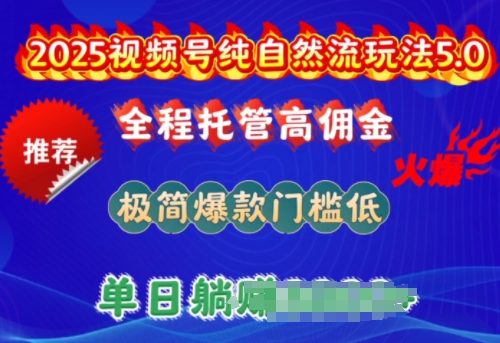 2025视频号纯自然流玩法5.0，全程托管高佣金，极简爆款门槛低，单日收益多张【揭秘】-圆梦资源网