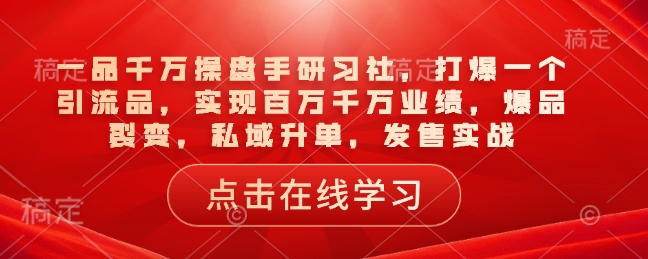 一品千万操盘手研习社，打爆一个引流品，实现百万千万业绩，爆品裂变，私域升单，发售实战-圆梦资源网