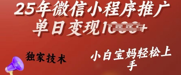 25年微信小程序推广单日变现多张，独家技术，小白宝妈轻松上手【揭秘】-圆梦资源网