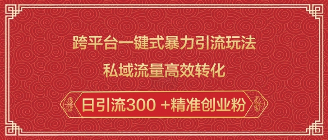 跨平台一键式暴力引流玩法，私域流量高效转化日引流300 +精准创业粉-圆梦资源网