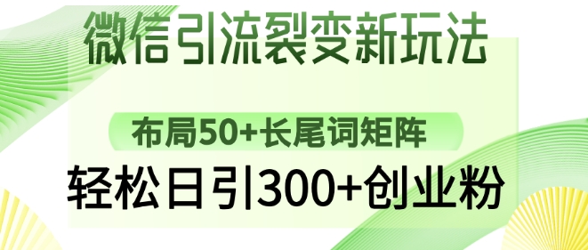 微信引流裂变新玩法：布局50+长尾词矩阵，轻松日引300+创业粉-圆梦资源网