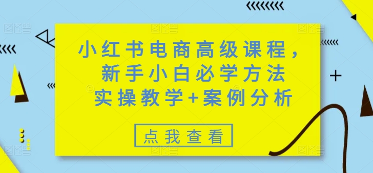 小红书电商高级课程，新手小白必学方法，实操教学+案例分析-圆梦资源网