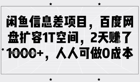 闲鱼信息差项目，百度网盘扩容1T空间，2天收益1k+，人人可做0成本-圆梦资源网